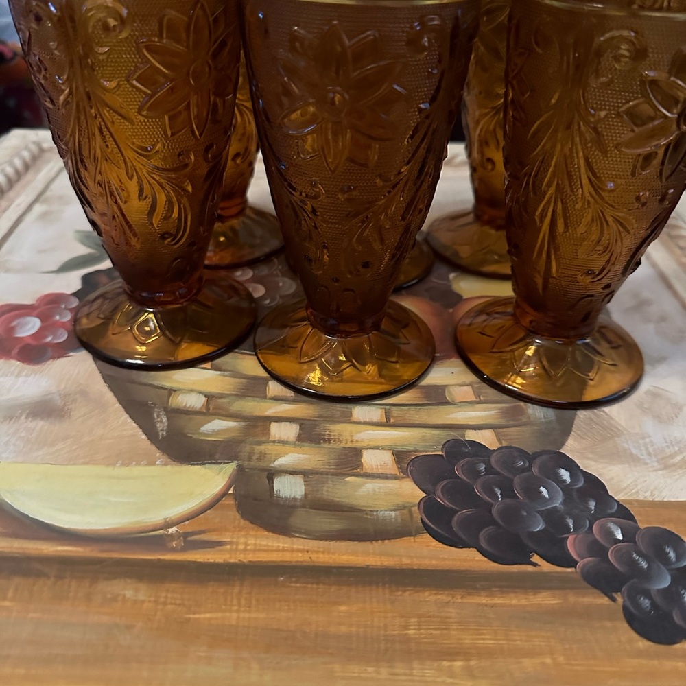 Vintage Tiara Amber Glass {Indiana} {Amber} 6 1/4 inch TALL Goblets - Picture 2 of 4